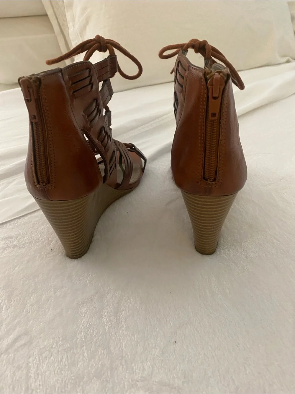 Rampage Brown Leather Lace-Up Heeled Sandals